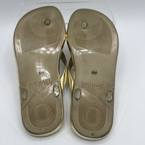 Michael Kors Womens 8M Jelly PVC Flip Flops Metallic Gold Sandals Beach Vacation - Picture 10 of 11
